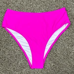 Hilinker High Waist Tummy Control Bikini Bottoms Hot Pink Small NWT Neon